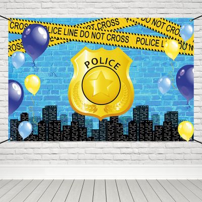 Renaiss 6x3.6ft Police Banner - Blue Brick Wall Party Decoration Warning Tape Background for Kids Birthday Yard Sign