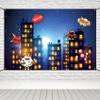 Renaiss 6x3.6ft Superhero Themed Banner Supercity Skyline Kids Party Decoration Supplies Skyscrapers City Night Starlit Sky Background City Bang Comic Con Decor Boy Girl Birthday Party Yard Sign view 1