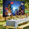 Renaiss 6x3.6ft Superhero Themed Banner Supercity Skyline Kids Party Decoration Supplies Skyscrapers City Night Starlit Sky Background City Bang Comic Con Decor Boy Girl Birthday Party Yard Sign view 2