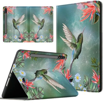 EDGFRTOIO for Galaxy Tab S8 2022 Case/Galaxy Tab S7 Tablet Case 2020 11", Slim Folio Stand Multi-Angle Auto Sleep/Wake Leather Cover for Samsung Galaxy Tab S8 11 Inch, Hummingbird Pink Flowers