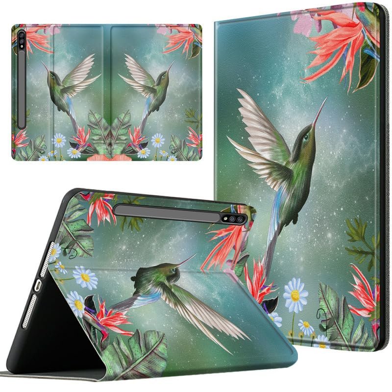 EDGFRTOIO for Galaxy Tab S8 2022 Case/Galaxy Tab S7 Tablet Case 2020 11", Slim Folio Stand Multi-Angle Auto Sleep/Wake Leather Cover for Samsung Galaxy Tab S8 11 Inch, Hummingbird Pink Flowers