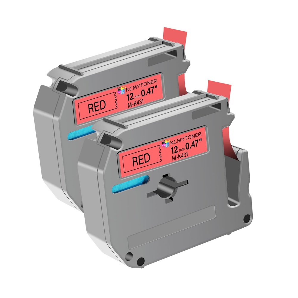 KCMYTONER 2 Pack Compatible for Brother P-Touch M Tape M431 MK431 M-K431 M-K431S 1/2 inch 12mm 0.47'' Red Label Tape for PT-100 PT-110 PT-45M PT-55BM PT-55S PT-65 Label Maker Refills