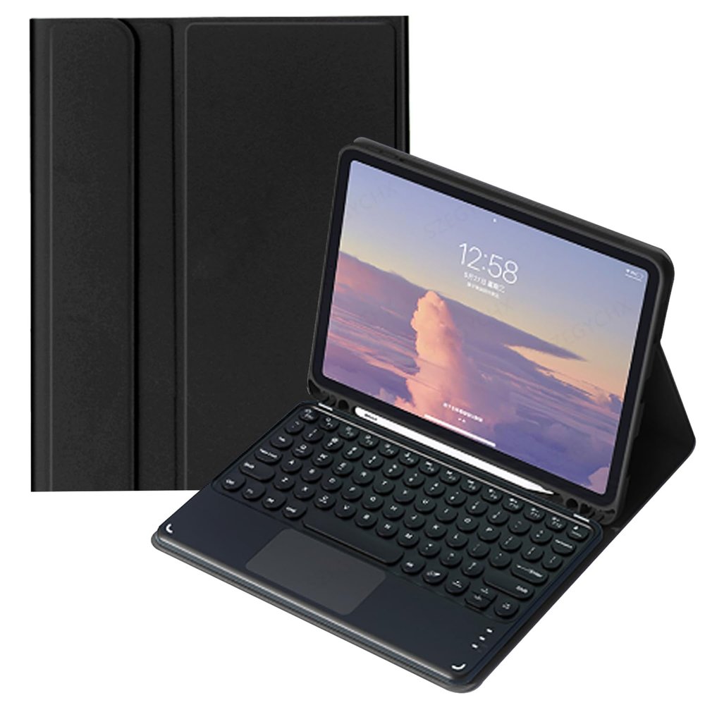 QYiiD Keyboard Case with Touchpad for Galaxy Tab S8/Tab S7 11 inch (SM-X700/X706/T870/T875/T878), Folio Slim Smart Keyboard Case Cover with Cute Round Key Wireless Keyboard with S Pen Holder, Black