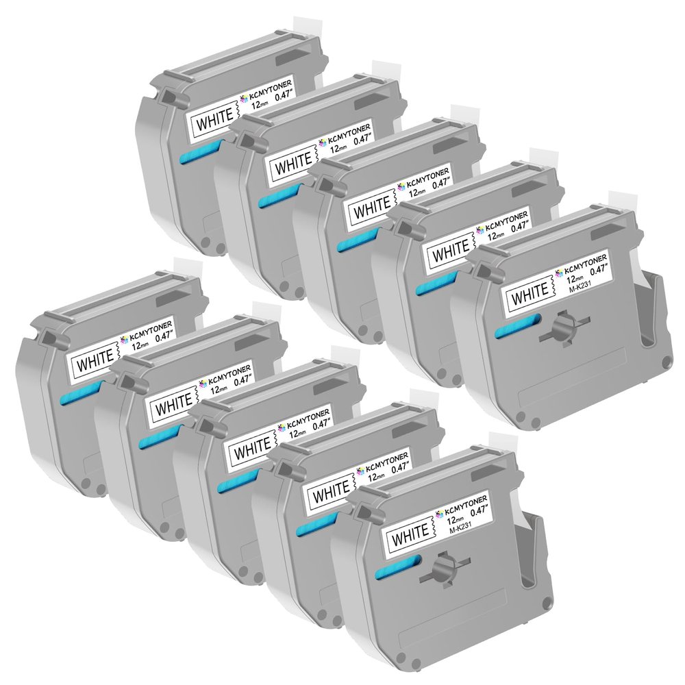 KCMYTONER 10 Pack Compatible for Brother P-Touch M Tape M231 MK231 M-K231 M-K231S 1/2 inch 12mm 0.47'' White Label Tape for PT-M95 PT-70BM PT-90 PT-85 PT-65 PT-45 Label Maker Refills