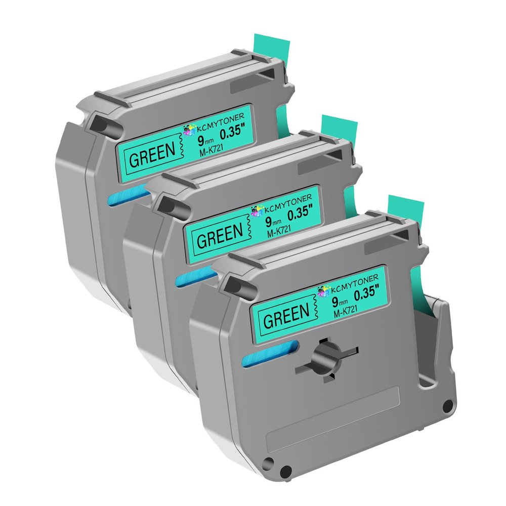 KCMYTONER 3 Pack Compatible for Brother P-Touch M Tape M721 MK721 M-K721 M-K721S 3/8 inch 9mm 0.35'' Green Label Tape for PT-80 PT-80SCCP PT-85 PT-90 PT-M95 PT-70SR Label Maker Refills