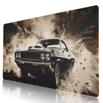 Durable Classic Muscle car Design Mouse Pad 35.5 x 16 Inch with Non-Slip Base, Waterproof, Comfortable for Extended Gaming