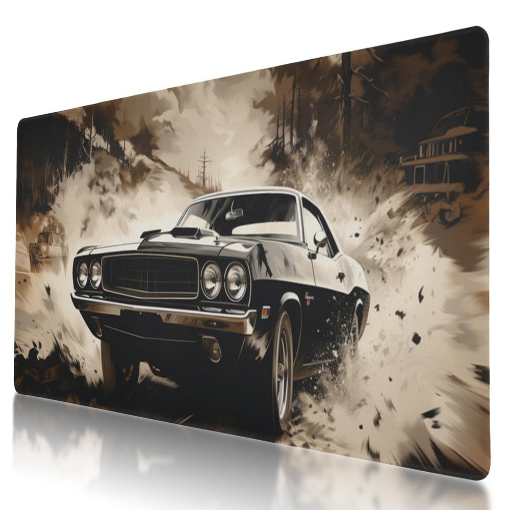 Durable Classic Muscle car Design Mouse Pad 35.5 x 16 Inch with Non-Slip Base, Waterproof, Comfortable for Extended Gaming