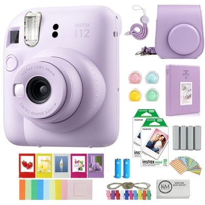 FUJIFILM INSTAX Mini 12 Instant Film Camera | Lilac Purple Bundled with INSTAX Mini Instant Film |40 Exposures + Instax Accessory Bundle + AA Batteries + Cleaning Cloth (10 Items)