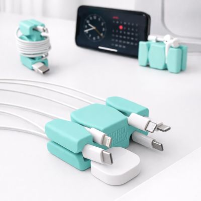 CordBrick Steel Weighted Cord Holder, Cord Wrap, Phone Accessory, Stocking Stuffer for Men, Adults, College Students. Nightstand, Desk Travel Organizer. Silicone. 2pk Aqua