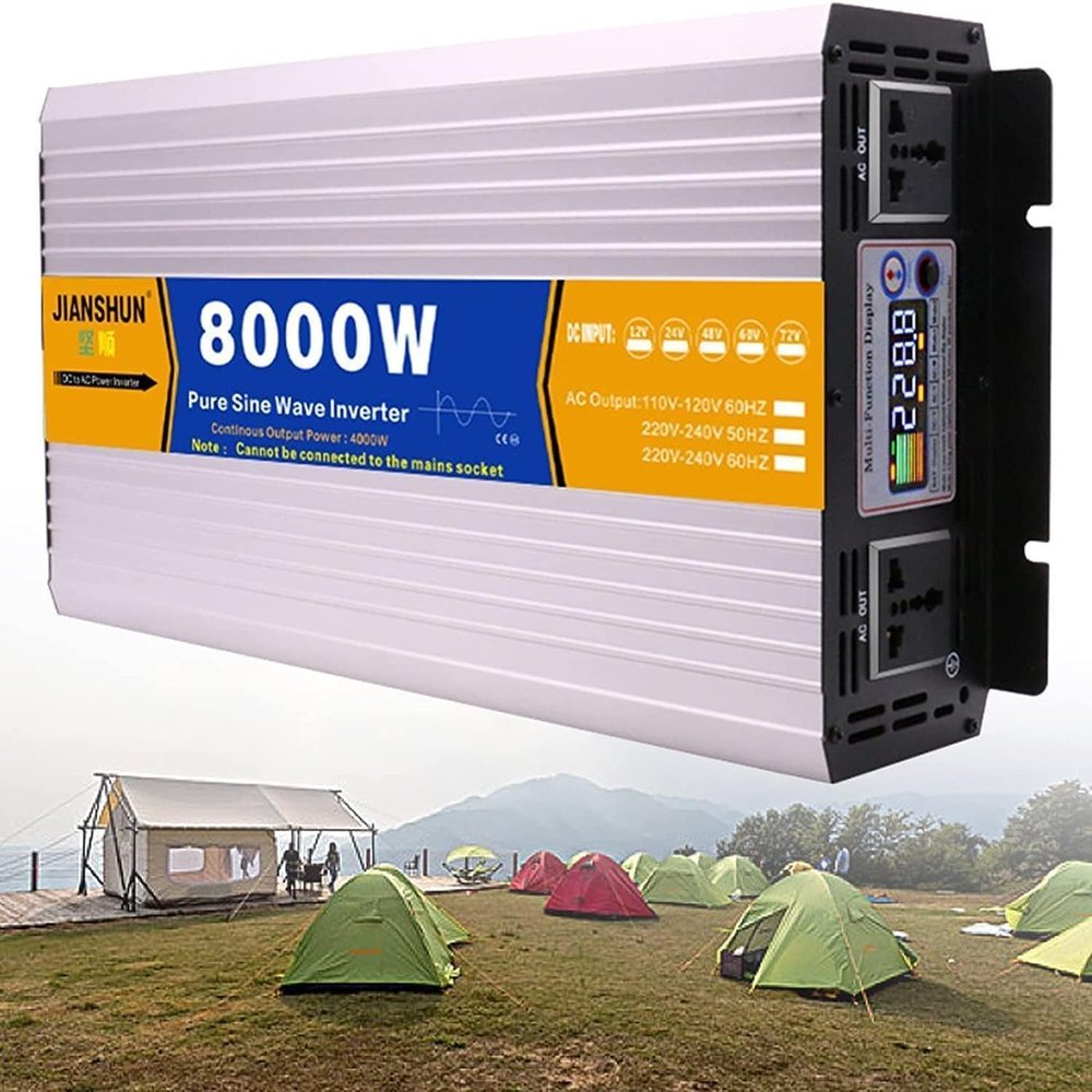 Power Inverter 3000W/4000W/5000W/6000W/8000W Pure Sine Wave Car Inverter DC 12V24V48V60V72V to AC 110V 220V230V Converter AC outlets, Dual Cooling Fans (8000W,72Vto110V)