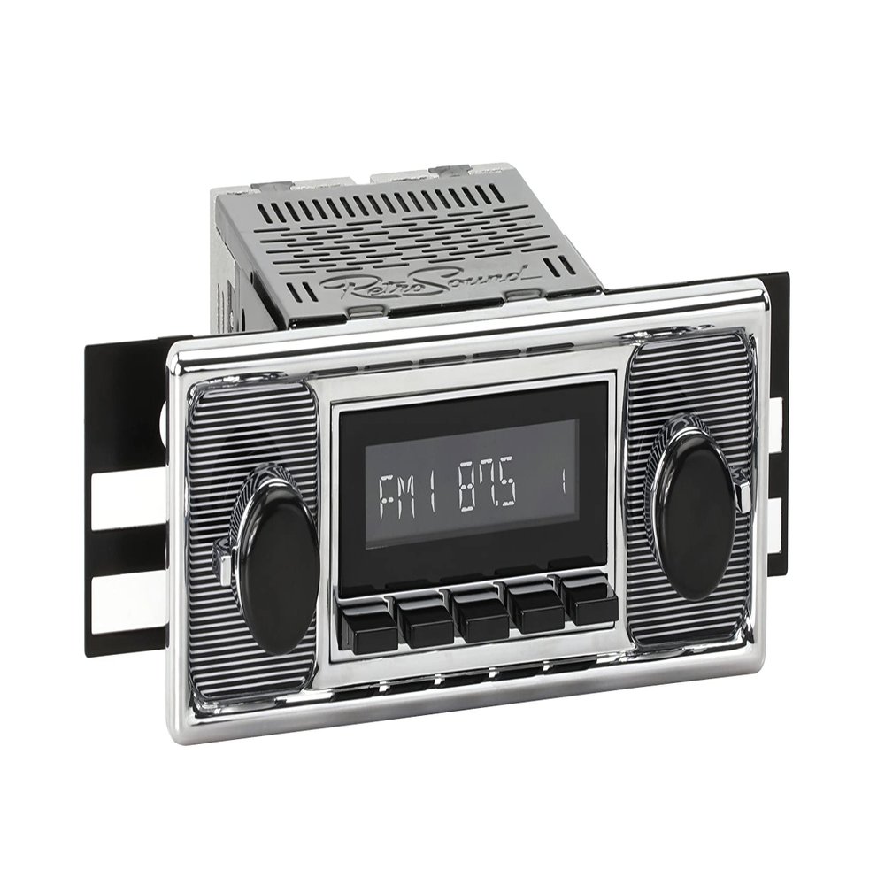 RetroRadio Compatible with 1955-65 Mercedes-Benz 190 with Pinstripe/Chrome Faceplate Features Include Bluetooth, USB, AM/FM HCB-M2-308-509-40-80M28