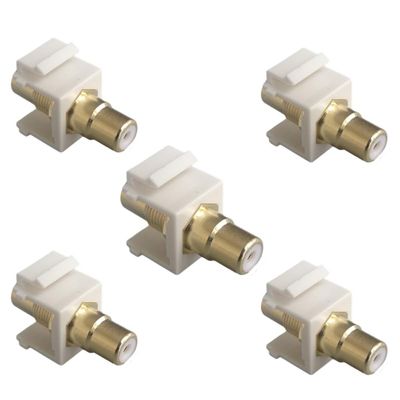 5 RCA Keystone Jack Inserts with Gold Plated RCA Wall White Jack for Wall Panel Female Jack to Female Jack, White