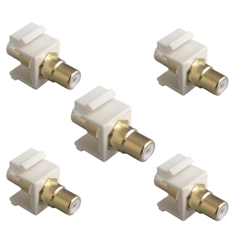 5 RCA Keystone Jack Inserts with Gold Plated RCA Wall White Jack for Wall Panel Female Jack to Female Jack, White