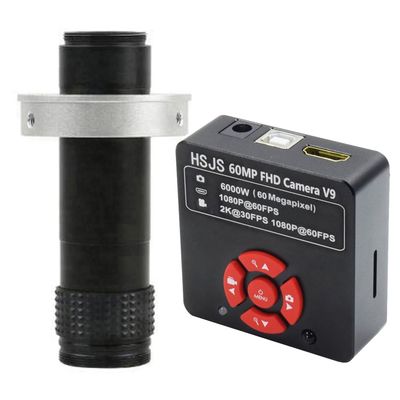 60MP 2K 1080P 60FPS HDMI USB Industrial Electronic Digital Video Microscope Camera & 120X C-Mount Lens