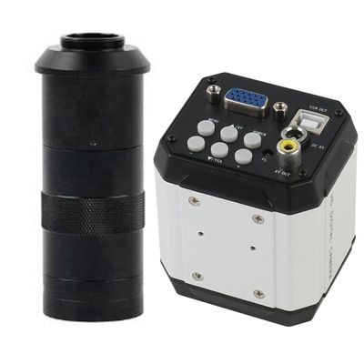 2 In 1 AV USB VGA Industrial Electronic Digital Microscope Camera & 100X C-Mount Lens For PCB Soldering Repair