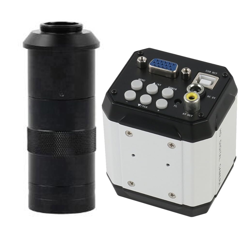 2 In 1 AV USB VGA Industrial Electronic Digital Microscope Camera & 100X C-Mount Lens For PCB Soldering Repair