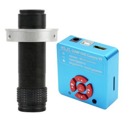 60MP 2K HDMI USB Industrial Electronic Digital Video Microscope Camera & 120X C-Mount Lens - Blue