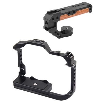 FEICHAO Camera Cage Cold Shoe Mount Housing Case 3/8" 1/4" Hole Top Handle Grip Compatible with EOS R8 Camera (Cage+Handle Grip)