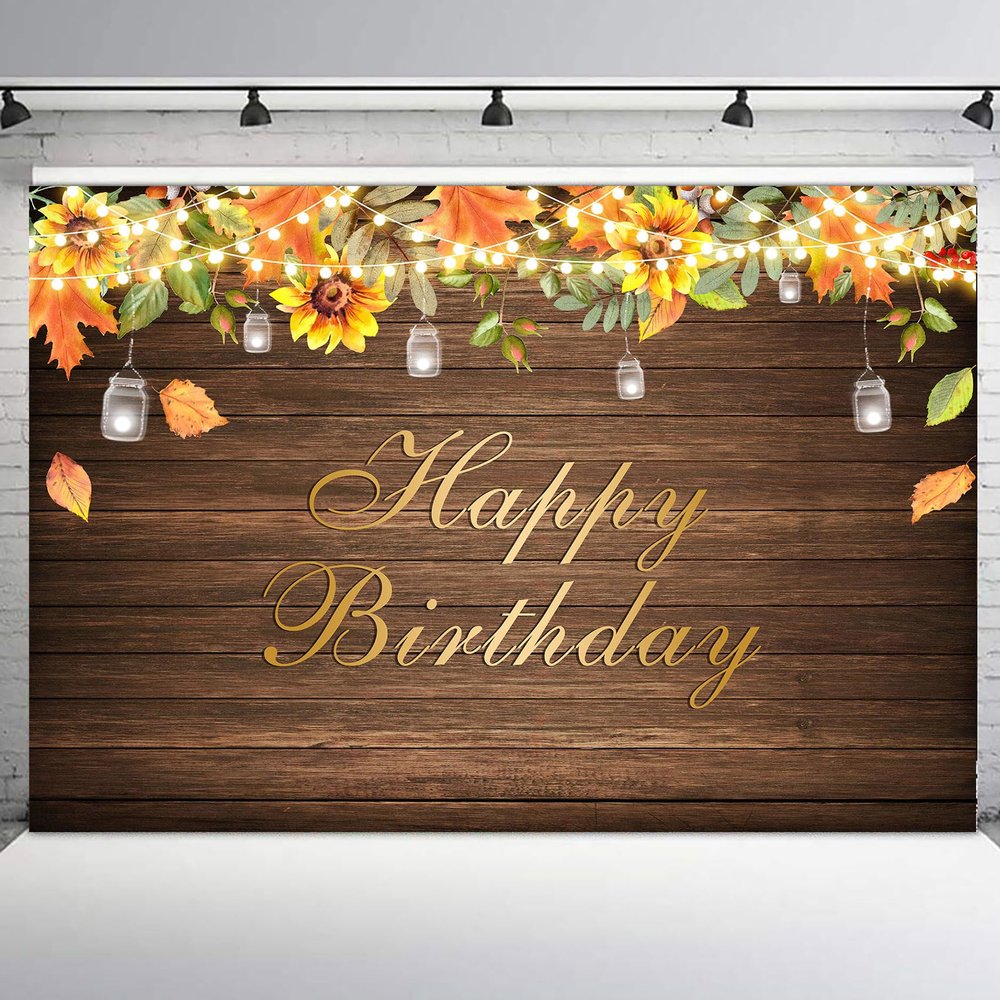 10x8ft Happy Birthday Fall Backdrop for Birthday Party Yellow Sunflower Autumn Leaf Farmhouse Retro Brown Background for Party Decoration Pictures Supplies Banner Portraits Photo Booth Shoot Props