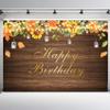 10x8ft Happy Birthday Fall Backdrop for Birthday Party Yellow Sunflower Autumn Leaf Farmhouse Retro Brown Background for Party Decoration Pictures Supplies Banner Portraits Photo Booth Shoot Props view 1
