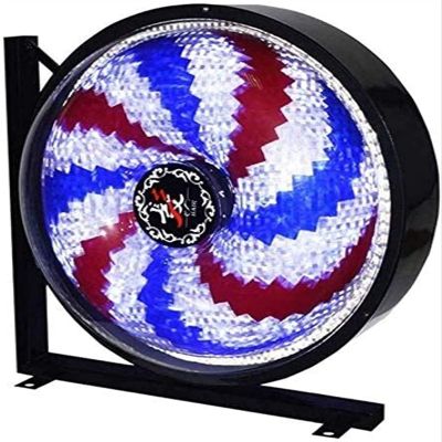 FidemM Light LED Barber Shop Pole Salon Light Outdoors 27"/38" LED Windmill Round Light Rotating Spinning Red White Blue Strips Wall Lamp (Color : Style 1, Size : 42 * 42cm)