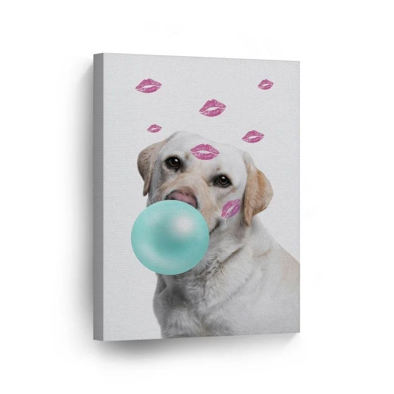 BATHROOM WALL DECOR FOR WOMEN,TEEN ROOM DECOR,WALL ART,Portrait of Labrador Retriever Dog Teal Blue Bubble Gum Canvas Wall Art Pet Dog Animal Pop Art Kids Baby Nursery Room Decor,8''x12''Framed Modern Canvas Wall Art