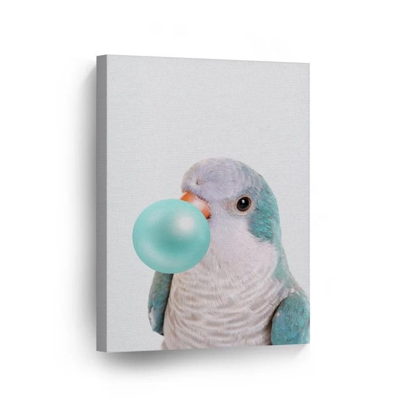 BATHROOM DECOR WALL ART,ORANGE WALL DECOR,BABY WALL ART,Portrait of Monk Parakeet Quaker Parrot Bird Teal Blue Bubble Gum Canvas Wall Art Pet Bird Animal Kids Baby Nursery Room Decor,12''x18''Framed Modern Canvas Wall Art