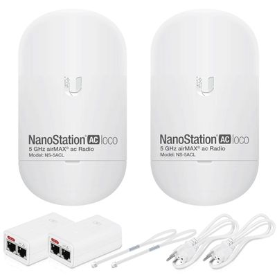 Wireless Bridge Ubiquiti LOCO5AC PRE-CONFIGURED, Bundle of 2 Ubiquiti Nanostation LOCO 5AC, Point to Point Outdoor WiFi Bridge, Plugh and Play, 5GHz, 450+Mbps, 10+km Link Range, Network Bridge