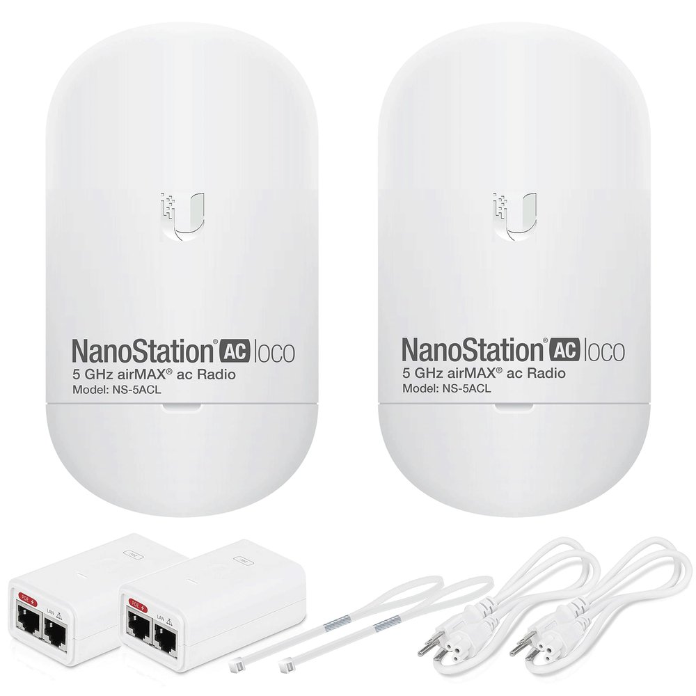 Wireless Bridge Ubiquiti LOCO5AC PRE-CONFIGURED, Bundle of 2 Ubiquiti Nanostation LOCO 5AC, Point to Point Outdoor WiFi Bridge, Plugh and Play, 5GHz, 450+Mbps, 10+km Link Range, Network Bridge