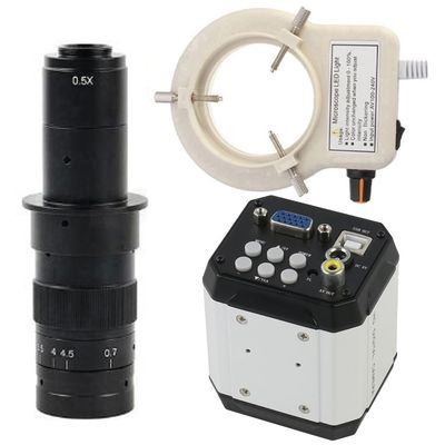 3 In 1 AV USB VGA Industrial Electronic Digital Microscope Camera & 180X C-Mount Lens Whit 56-LED Adjustable Ring Light For PCB Soldering Repair