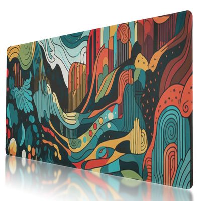 Surreal Landscape Themed Large Gaming Mouse Pad 35.5 x 16 Inch, Waterproof, Stitched Edges, Perfect for Esports and Office