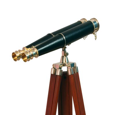 SUGRA ART 62 Inches Floor Standing Admirals Solid Brass Black Leather Binocular, Fully Functional Nautical Home Decor Binoculars for Adults with Wooden Tripod Stand