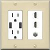 Coax 2 HDMI Wall Plate-USB Charger Ivory/White view 1
