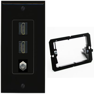 Coax 2 HDMI Wall Plate-Bracket Black/Black