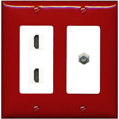 Coax 2 HDMI Wall Plate-2 Gang Red/White