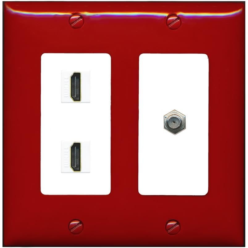 Coax 2 HDMI Wall Plate-2 Gang Red/White