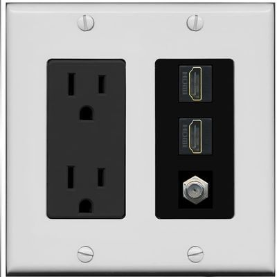 Coax 2 HDMI Wall Plate-Outlet Gray/Black