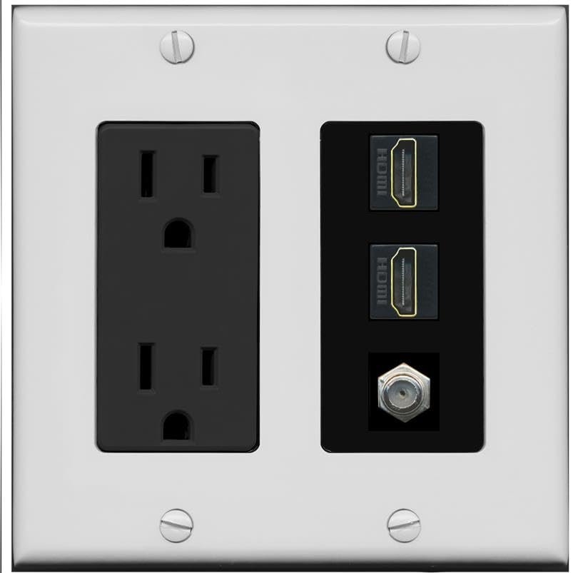 Coax 2 HDMI Wall Plate-Outlet Gray/Black