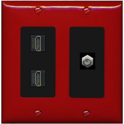 Coax 2 HDMI Wall Plate-2 Gang Red/Black
