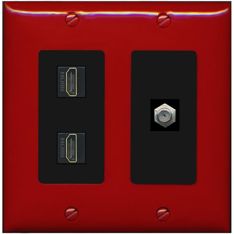 Coax 2 HDMI Wall Plate-2 Gang Red/Black