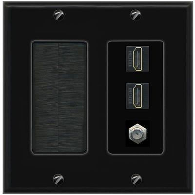 Coax 2 HDMI Wall Plate-Brush Black/Black