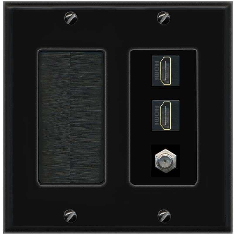 Coax 2 HDMI Wall Plate-Brush Black/Black
