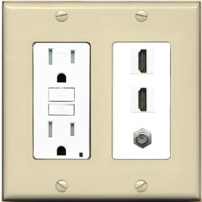Coax 2 HDMI Wall Plate-GFCI Ivory/White