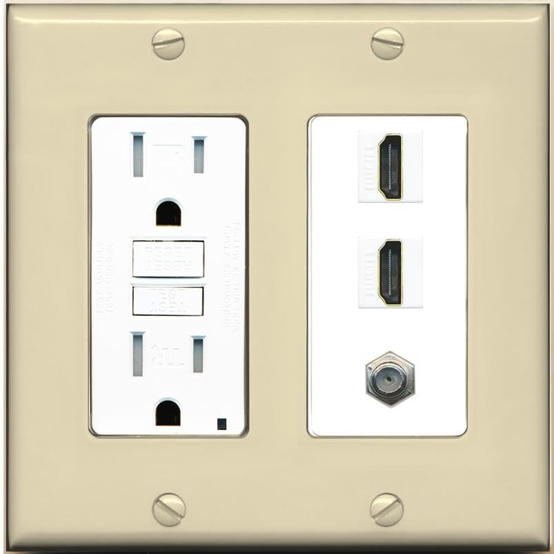 Coax 2 HDMI Wall Plate-GFCI Ivory/White