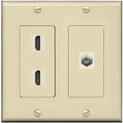 Coax 2 HDMI Wall Plate-2 Gang Ivory/Ivory