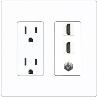 Coax 2 HDMI Wall Plate-Outlet Screwless White