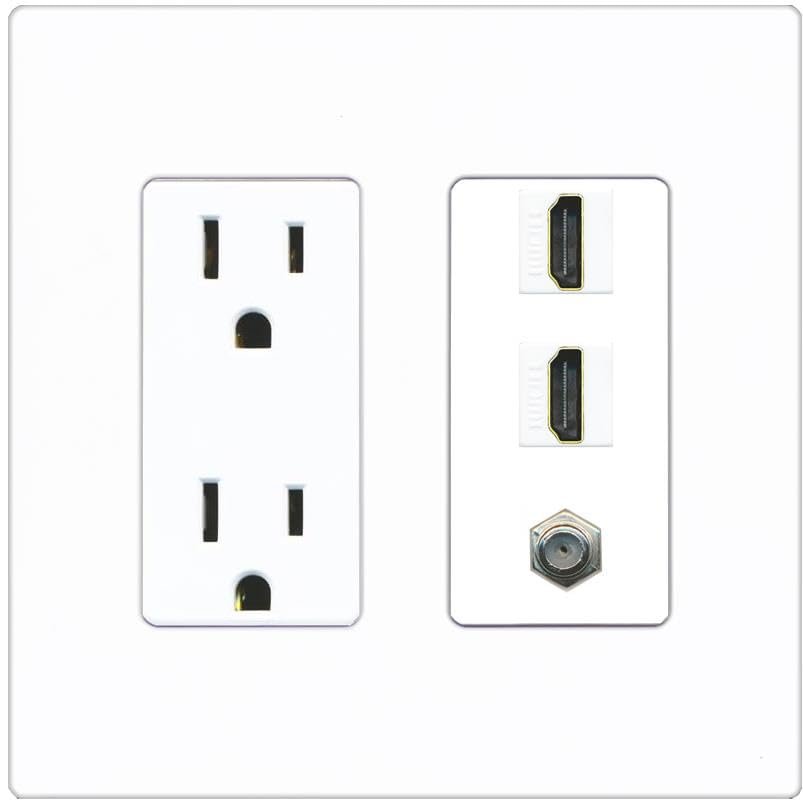 Coax 2 HDMI Wall Plate-Outlet Screwless White