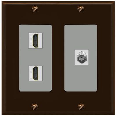 Coax 2 HDMI Wall Plate-2 Gang Brown/Gray
