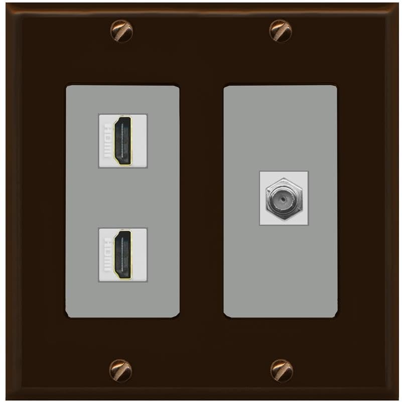 Coax 2 HDMI Wall Plate-2 Gang Brown/Gray