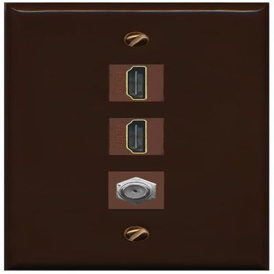 Coax 2 HDMI Wall Plate-Flat Brown/Brown